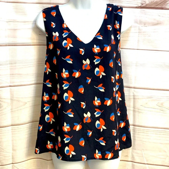 W5 Tops - ANTHROPOLOGIE W5 Navy, Orange, Periwinkle & Cream Floral Tulip Pattern Tank